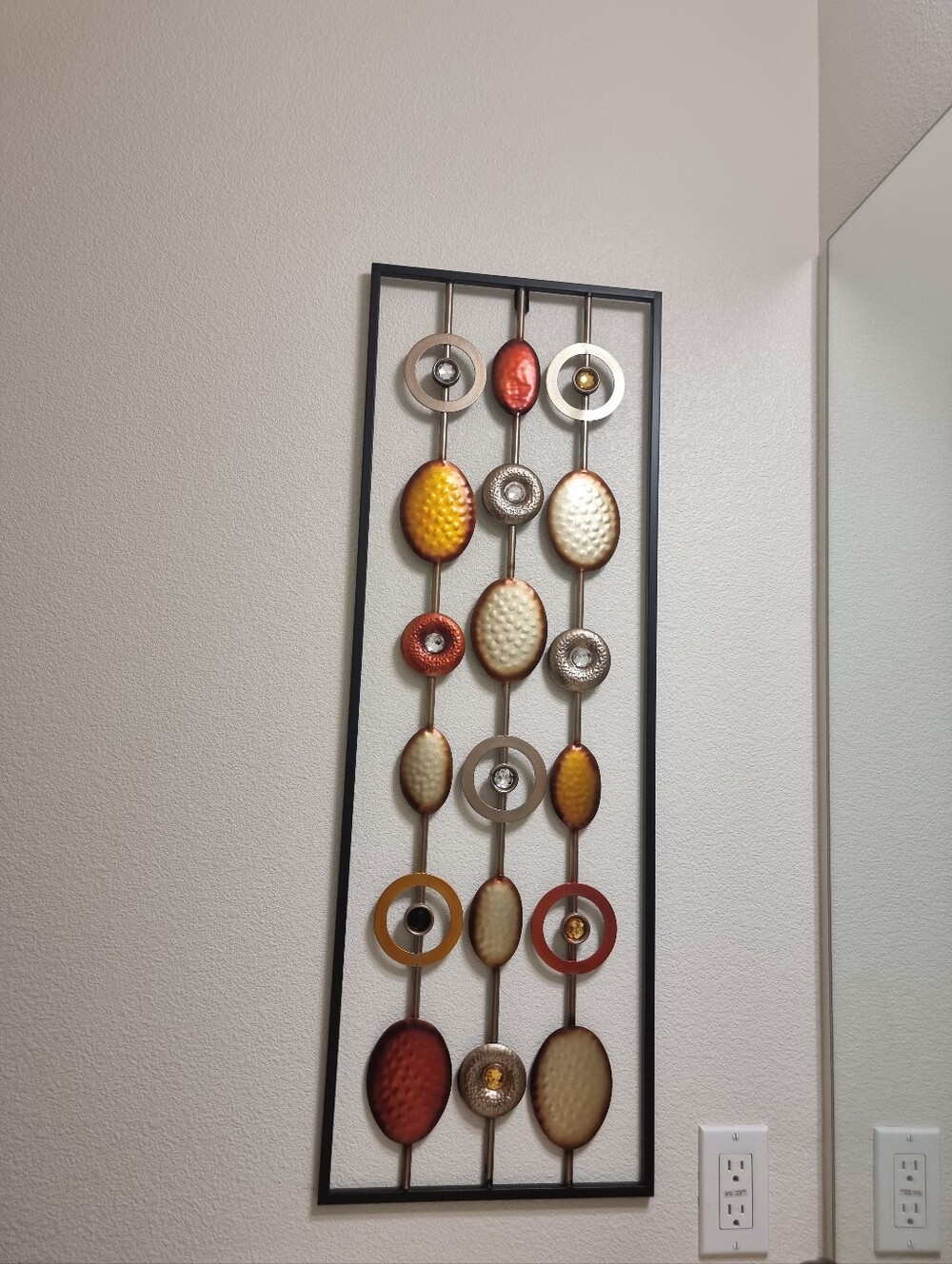 Decorative Metal Wall Art Panel in Gold, Red, and Cream